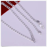 925 Silver 18in 4MM Flat Sideways Chain Necklace Wedding Jewelry