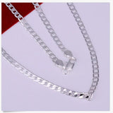 925 Silver 18in 4MM Flat Sideways Chain Necklace Wedding Jewelry