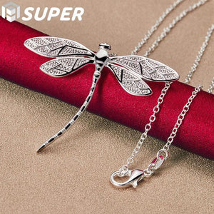 925 Silver Dragonfly Pendant Necklace For Women Wedding Jewelry