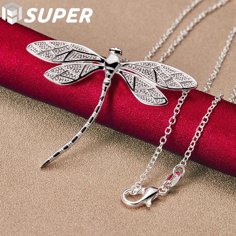 925 Silver Dragonfly Pendant Necklace For Women Wedding Jewelry