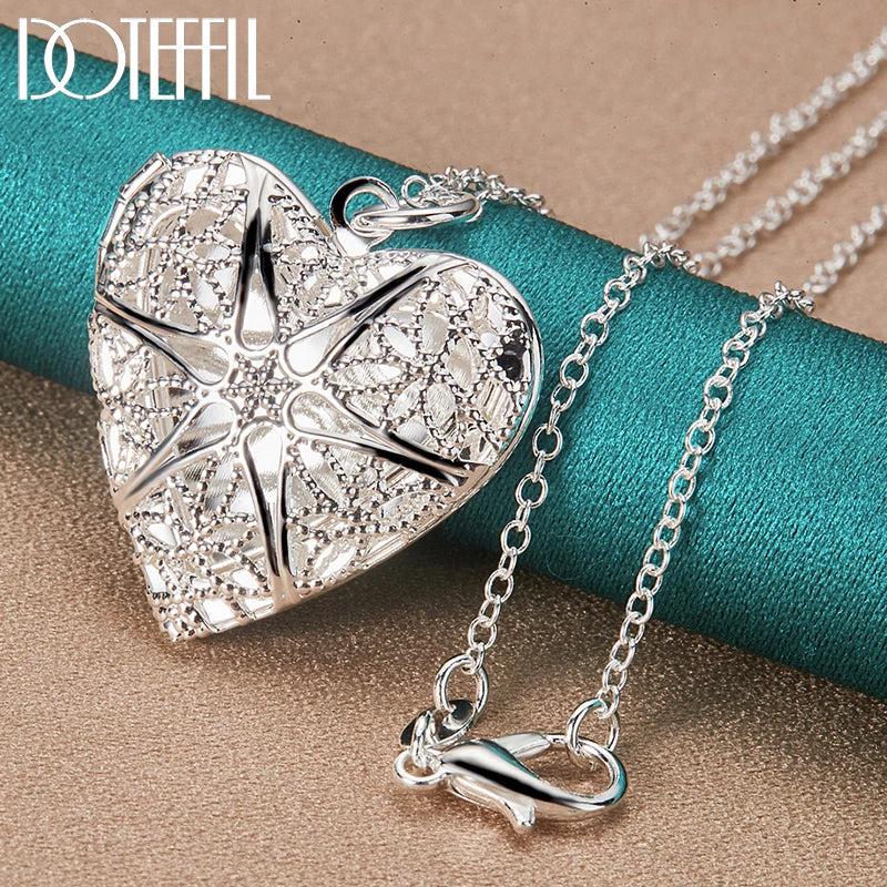 925 Silver Heart Necklace with Photo Frame, 16-30 Inch Chain