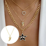 18k Silver Plated Star Love Pandent Necklace Long Chain Collar