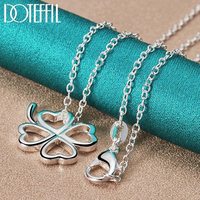 925 Silver Clover Pendant Necklace 16-30 Inch Chain Wedding Jewelry