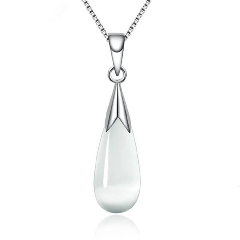 925 Silver Moonlight Opal Water Droplets Pendant Necklace For Women