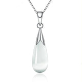 925 Silver Moonlight Opal Water Droplets Pendant Necklace For Women