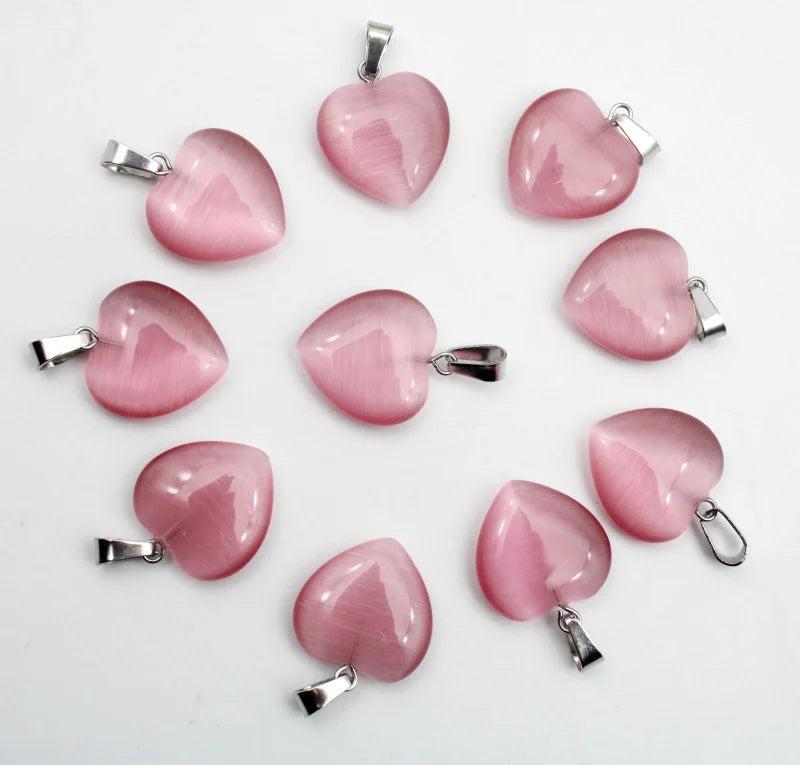 20mm Cat Eye Stone Heart Pendants for DIY Jewelry Making - 12pcs