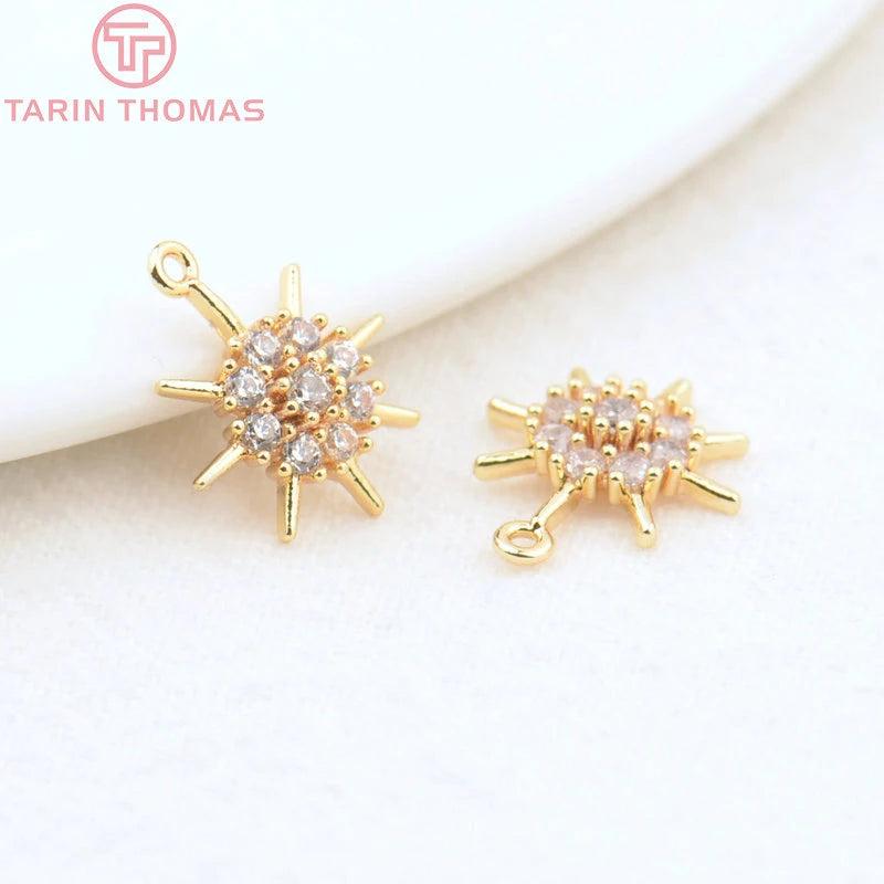 6PCS 10.5MM Hole 0.5MM 24K Brass Zircon Star Pendants Charms
