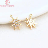 6PCS 10.5MM Hole 0.5MM 24K Brass Zircon Star Pendants Charms