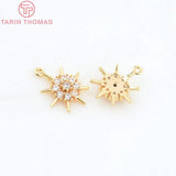 6PCS 10.5MM Hole 0.5MM 24K Brass Zircon Star Pendants Charms