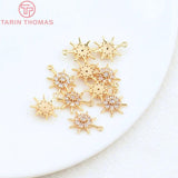 6PCS 10.5MM Hole 0.5MM 24K Brass Zircon Star Pendants Charms