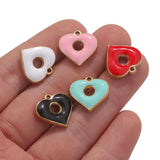 4Pcs Stone Stainless Steel Peach Heart Enamel Charms for DIY Earrings