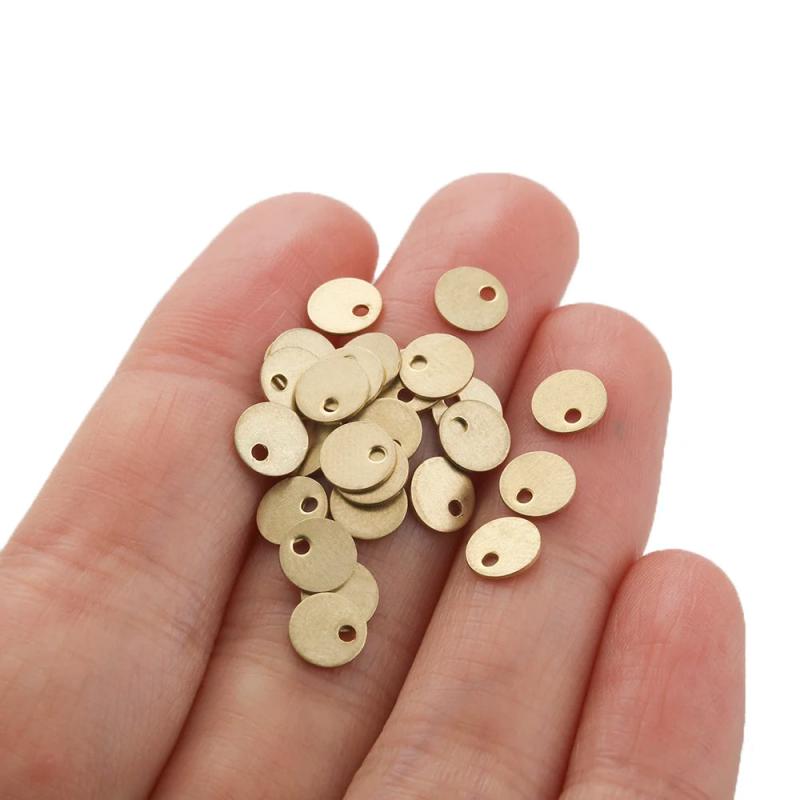 50Pcs Raw Brass Flat Round Circle Tags Charms 6mm Disc Pendant