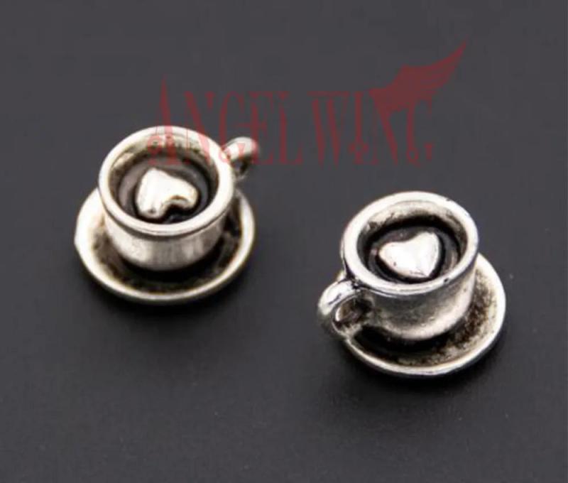 20pcs Antique Silver 3D Coffee Cup Charms Pendants DIY Jewelry Making