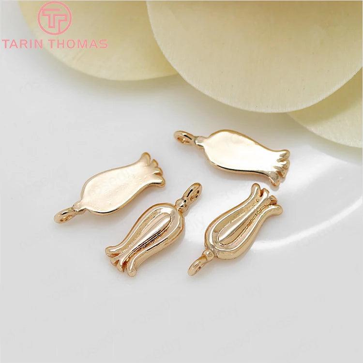 10PCS 5x13.5MM 24K Champagne Plated Brass Flower Charms Pendants