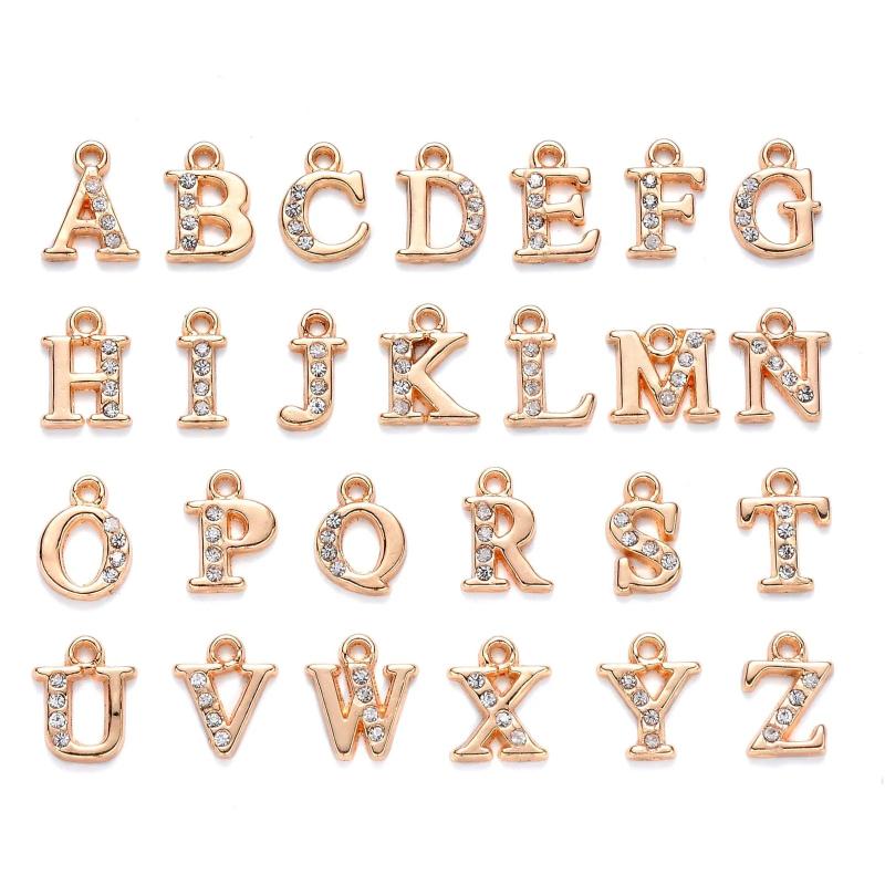 26PCS Bling Alphabet Letter Charms A-Z Rhinestone Pendant Earring Bracelet