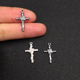 10pcs Stainless Steel Crosses Charm with Flower for DIY Necklace Pendant
