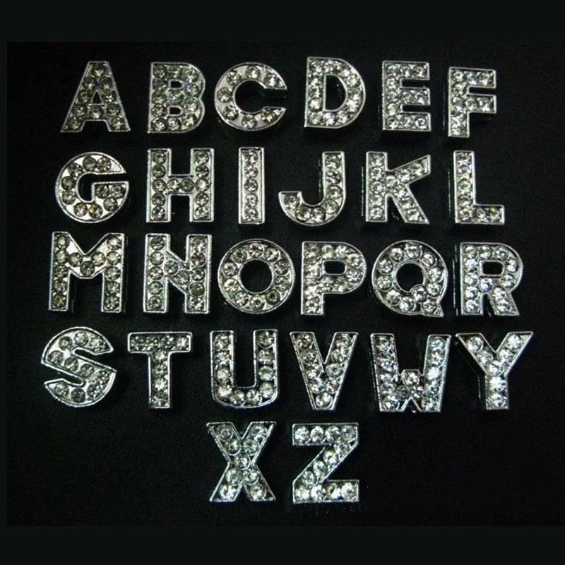 26pcs Crystal Letter Slide Charms Initial Alphabet Slider For 8mm Bracelet