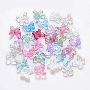100pcs Butterfly Glass Charms Pendants for DIY Jewelry Making