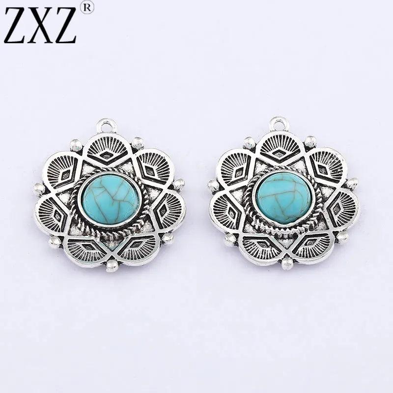 6pcs Boho Flower Turquoise Stone Charms Pendants for Jewelry Making