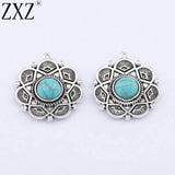 6pcs Boho Flower Turquoise Stone Charms Pendants for Jewelry Making