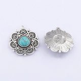 6pcs Boho Flower Turquoise Stone Charms Pendants for Jewelry Making