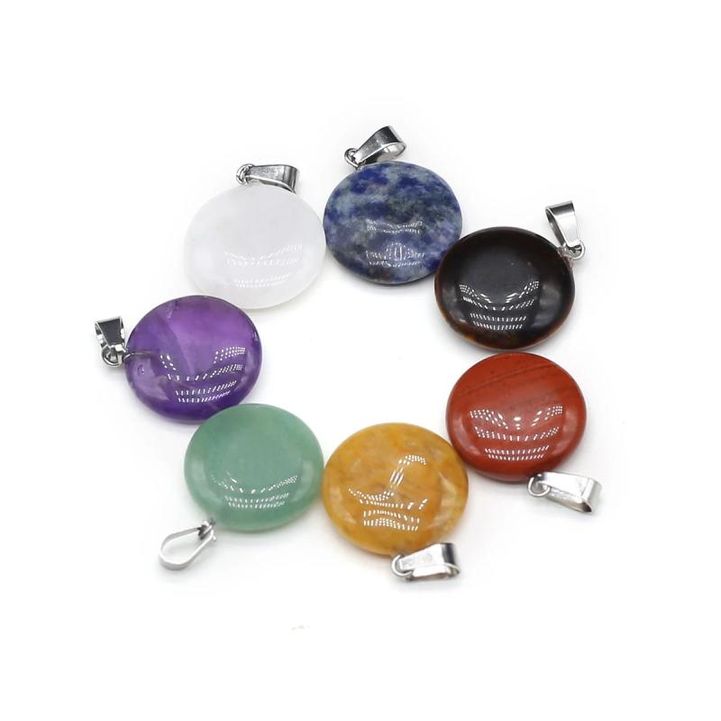 7Pcs Stone Disc Pendant DIY Jewelry Making 20x20MM