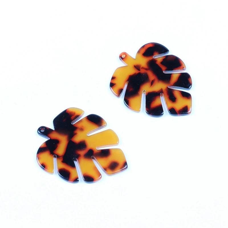 Tortoise Shell Earring Charms, Acetate Acrylic Beads, BIG Monstera Leaf Shaped