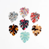 Tortoise Shell Earring Charms, Acetate Acrylic Beads, BIG Monstera Leaf Shaped