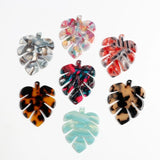 Tortoise Shell Earring Charms, Acetate Acrylic Beads, BIG Monstera Leaf Shaped