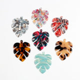Tortoise Shell Earring Charms, Acetate Acrylic Beads, BIG Monstera Leaf Shaped