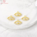 6PCS 9x14MM 24K Brass Zircon Eye Charm Pendants for Jewelry Making