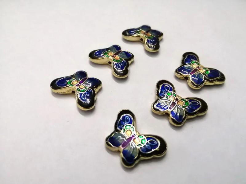 6Pcs Hand-Painted Cloisonne Butterfly Pendant