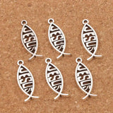 30pcs Hollow Jesus Fish Charm Beads Antique Silver Pendants Jewelry DIY