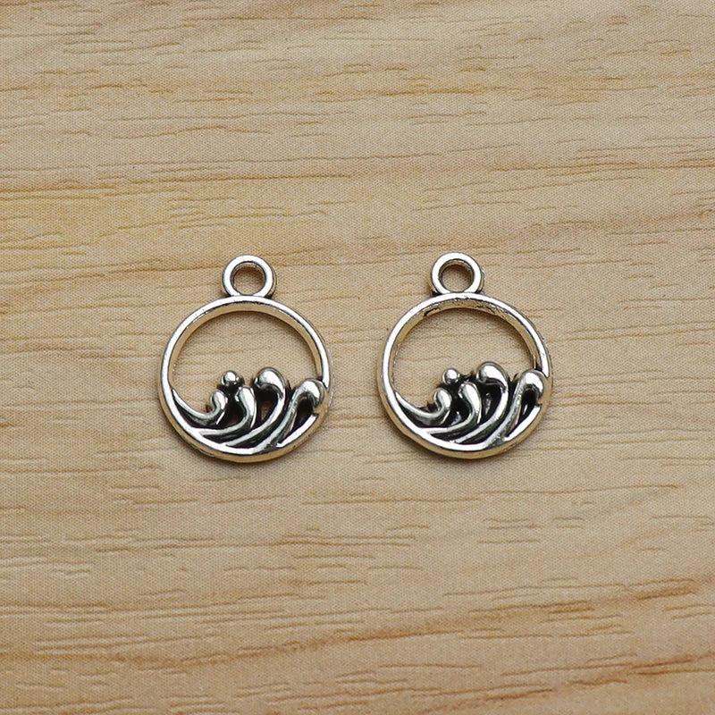 50 Tibetan Silver Wave Charms Pendants for DIY Jewellery Making