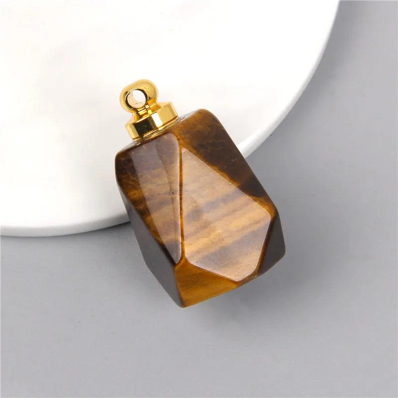 Natural Stone Perfume Bottle Amethysts Lapis Agates Essential Oil Pendant
