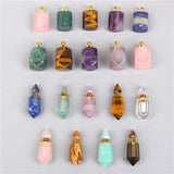 Natural Stone Perfume Bottle Amethysts Lapis Agates Essential Oil Pendant