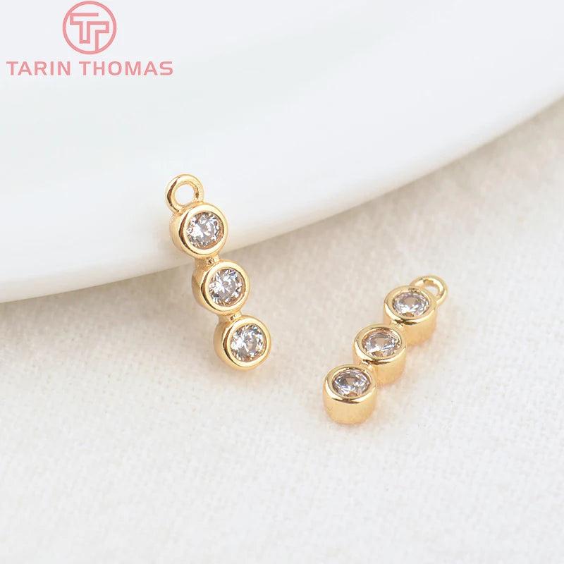 6PCS 3x11MM 24K Plated Brass Zircon Charms Pendants