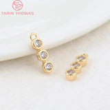 6PCS 3x11MM 24K Plated Brass Zircon Charms Pendants