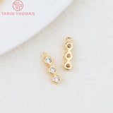 6PCS 3x11MM 24K Plated Brass Zircon Charms Pendants