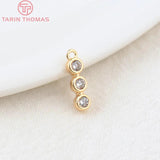 6PCS 3x11MM 24K Plated Brass Zircon Charms Pendants