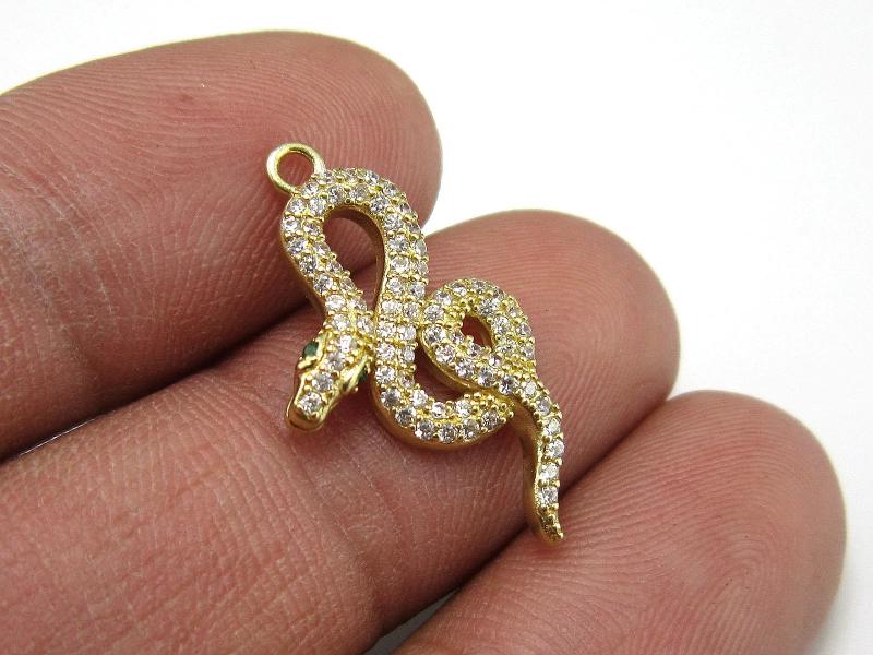 6pcs CZ Pave Snake Charm Stud Earring Attachment 25x14x3mm R1607