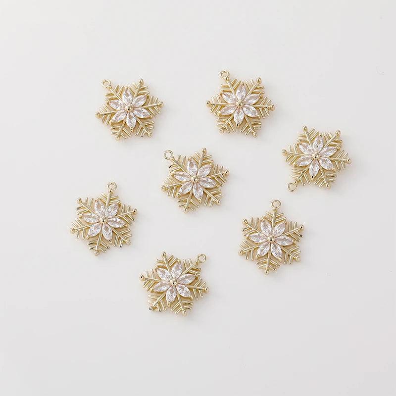 12pcs Snowflake Zircon Copper Charms Necklace Earring Pendant