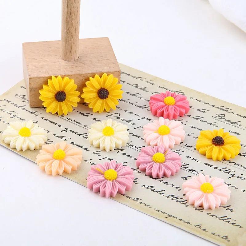 Daisy Sunflower Resin Cabochons 100pcs 23mm Ornament DIY Accessories
