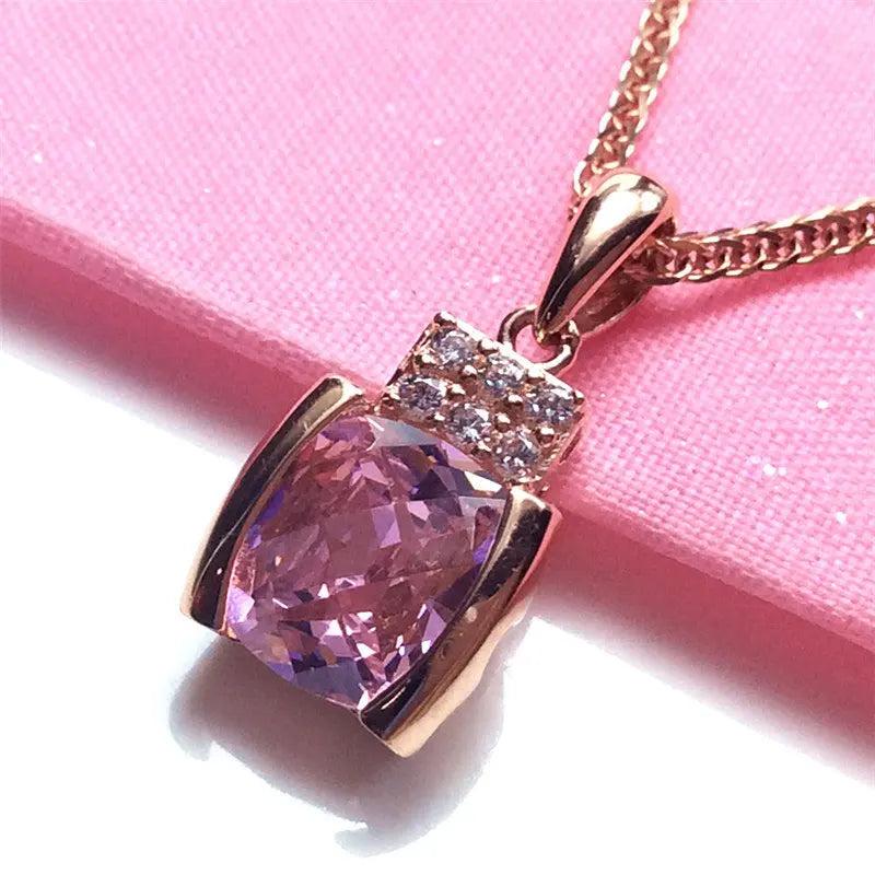 14K Rose Romantic Pink Gemstone Necklace for Women