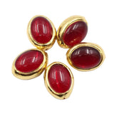 5 Pcs Oval Red Crystal 24K Plated Egg Beads Necklace Earrings DIY Jewelry