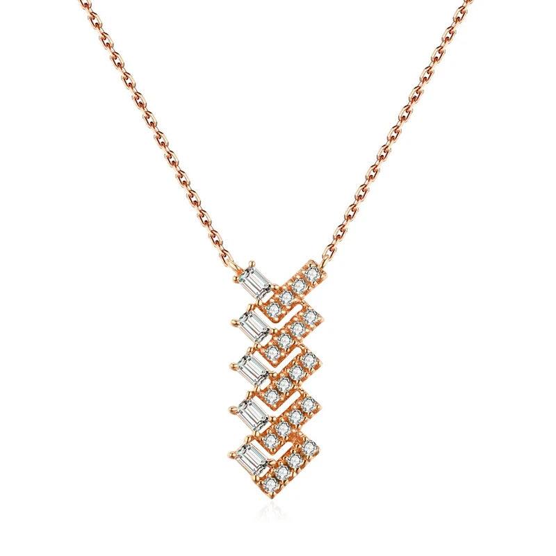 Rose Zircon Geometry Pendant Necklace Vintage Daily Jewelry