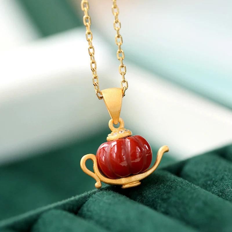 Southern Red Tourmaline Teapot Necklace Aladdin's Lamp Pendant