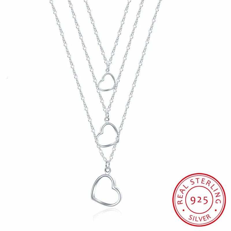 Lekani 925 Silver 3 Heart Necklace & Pendant Sterling Silver Chain Jewelry