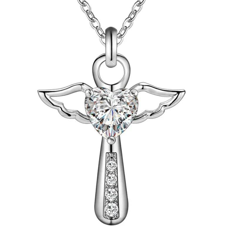 925 Silver Cross Violet Zircon Crystal Pendant Necklace Women Gift Jewelry