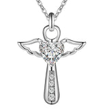 925 Silver Cross Violet Zircon Crystal Pendant Necklace Women Gift Jewelry